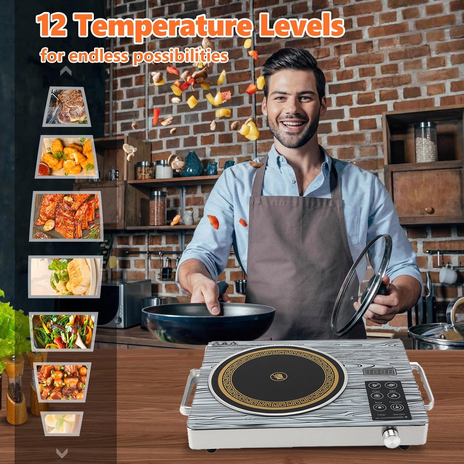 OhhGo Electric Ceramic Stove, 3500W Hot Plate Infrared Induction Cooker, Home Cooktop Cooking Furnace US 110V, Portable Cooker Cooktop Burner with 2 Handle, Black