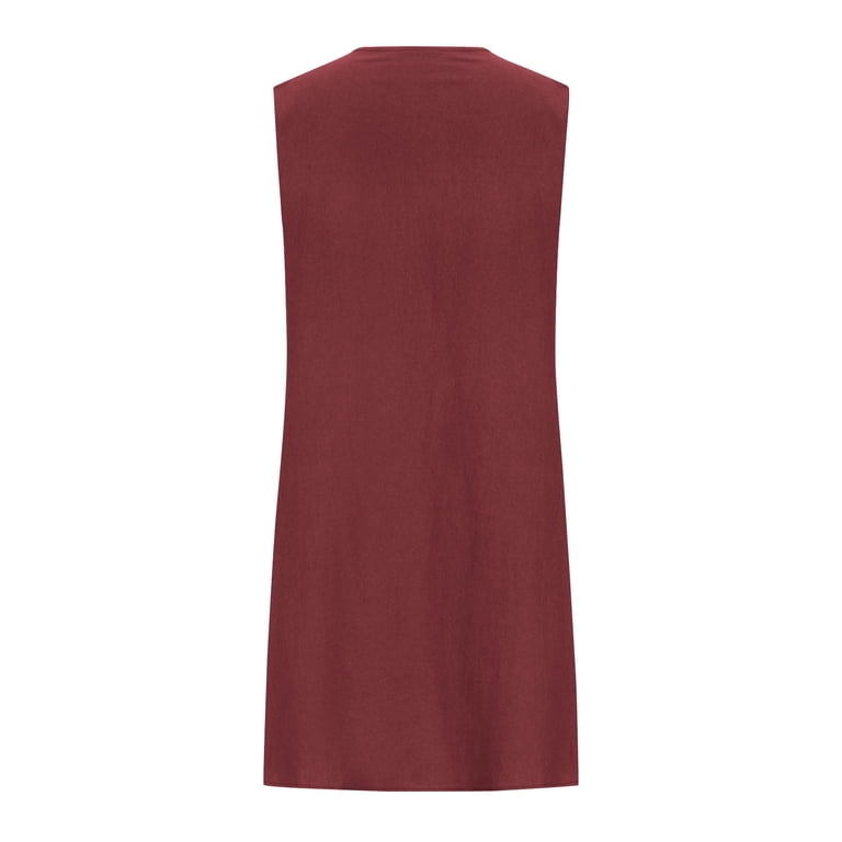 Wedding Guest Dresses for Women, Women's Round Neck Sleeveless Pleated  Solid Linen Loose Fitting Dress(Wine,M) - Walmart.com