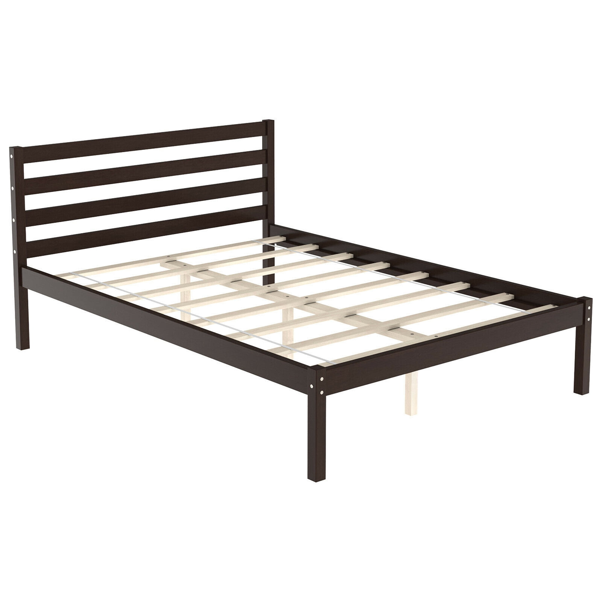 King Size Metal Platform Bed Frame Black with Wood Slat Support with Headboard 