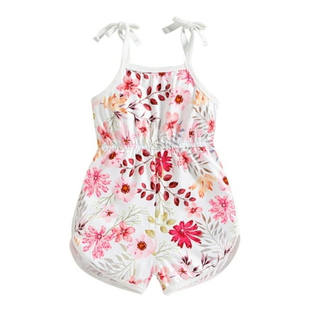 

Zlekejiko Baby Girls Summer Jumpsuit Flower Print Sleeveless Sling Tie Up Shorts Romper Kids Clothes Winter Romper for Toddler Girls Short Sleeve Footie Pajamas Baby