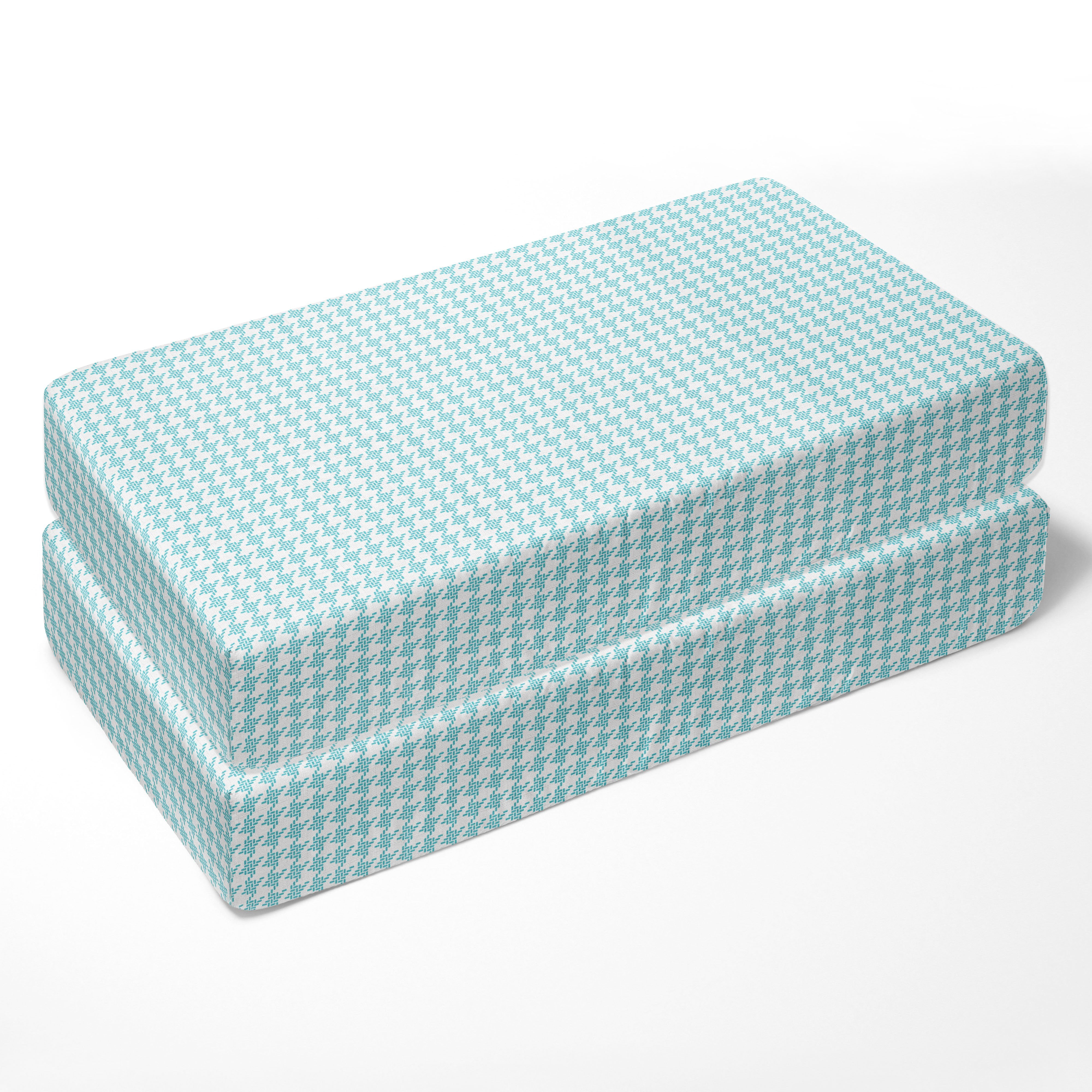 Herringbone Houndstooth Aqua Muslin Crib or Toddler Bed Fitted Sheet Cotton Muslin