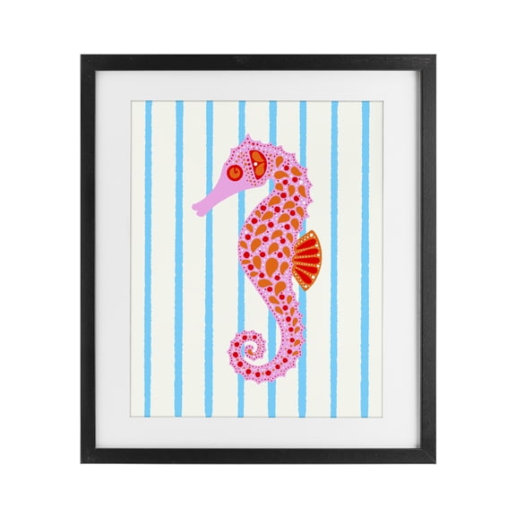 Stupell Industries Bohemian Boho Seahorse on Stripes Black Framed Print Under Glass, 17 x 21, by Indira Prieto | IndySign