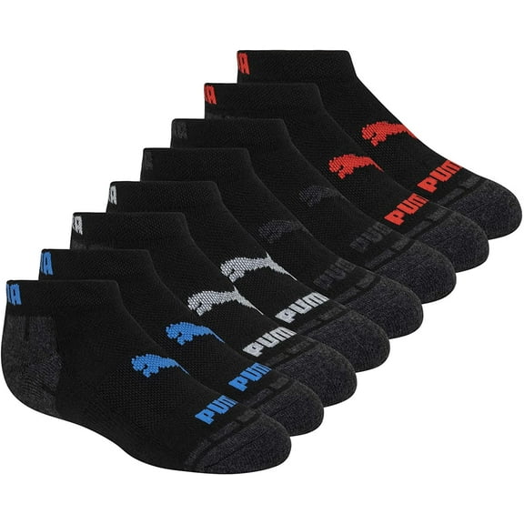 PUMA Kids' 8 Pack Low Cut Socks Black
