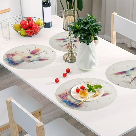 

Round Grid Placemat One Sizex6 Round Placemat PVC Plate Mat，15.4 Inch Non-Slip and Heat Resistant Table Placemat Dining Room Placemat Cartoon Magic Rabbit