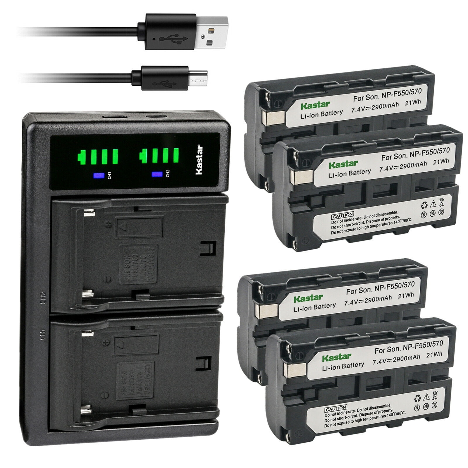 Kastar 4-Pack NP-F550/F570 Battery and LTD2 USB Charger Replacement for Atomos Battery Atomos Shogun Flame Atomos Shogun Inferno Atomos Ninja Inferno Recording Monitor