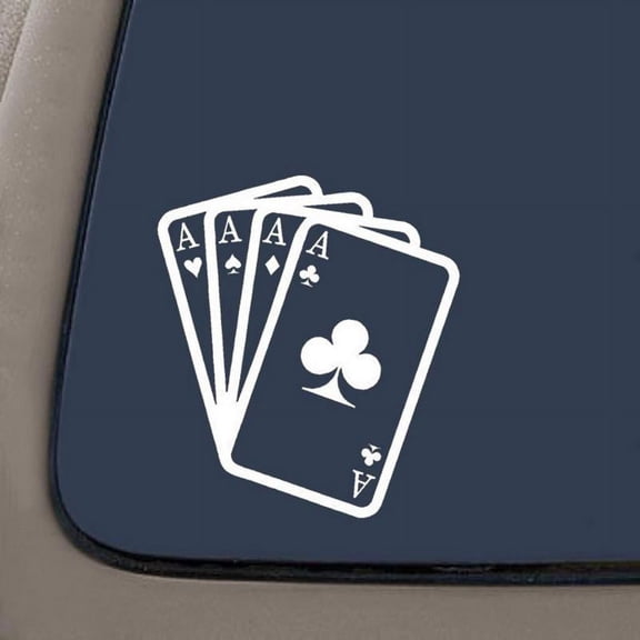 Aces Decal Quad Aces Poker Lucky Decal | 5.75-Inches By 5-Inches | White Vinyl Decal | Car Truck Van SUV Laptop Macbook Wall Decals