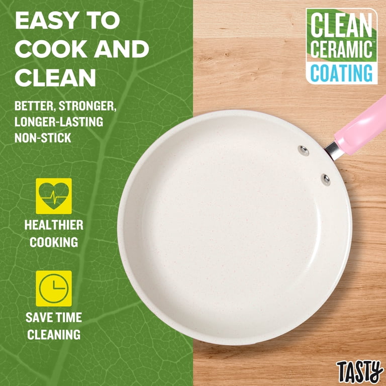 Tasty, Ceramic Cookware Set, 16 Piece, Pink with Non-Stick