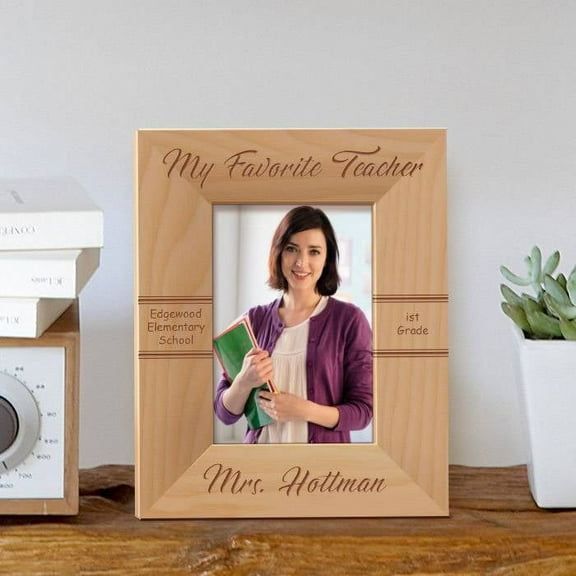 My Favourite Teacher Personalized Wooden Picture Frame 3 1/2" x 5" Brown (Vertical)