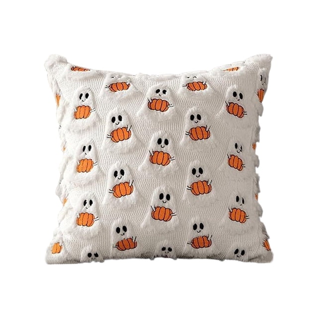 WLOELOEW Style A Halloween Ghost Pattern Pillow Cover 18X18 Inches Soft Polyester Decorative Cushion Case For Living Room Sofa Bed A