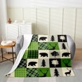 thumbnail image 2 of Deer Hunting Bear Wildlife Flannel Blanket,Lodge Cabin Fleece Blanket,Retro Patchwork Throw Blanket Teens Men,Vintage Green Lattice Rustic Fuzzy Blanket 40x50 inch All Season, 2 of 4