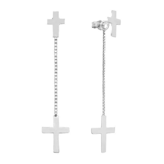 Cross Divinity 2-piece Front-to-Back Sterling Silver Post Drop Earrings