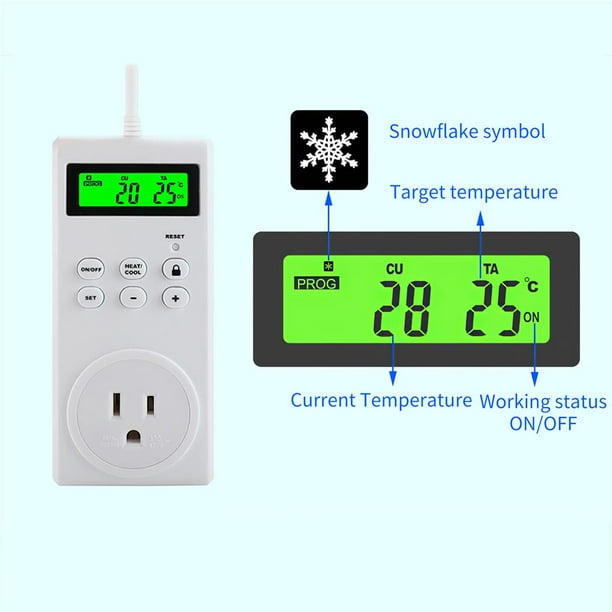 Programmable Digital Temperature Controller Wireless Plug in Thermostat With Heater Cooler Function Precise Temperature Control Outlet for Living Room
