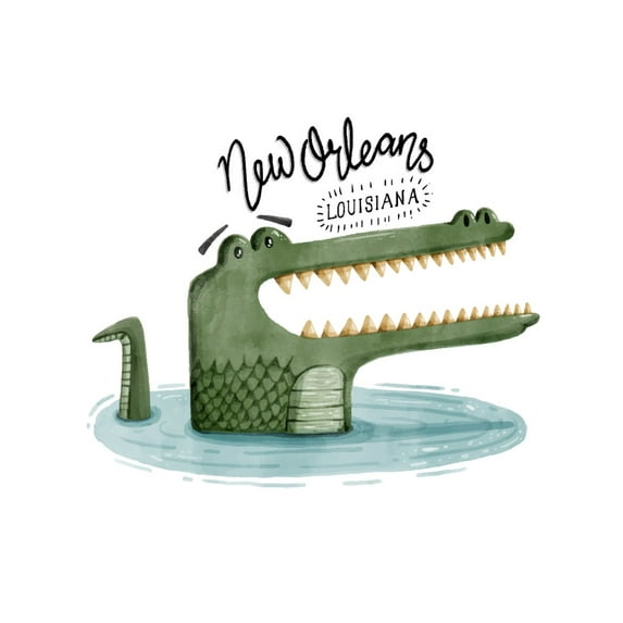 New Orleans, Louisiana, Alligator Watercolor (12x18 Wall Art Poster, Room Decor)