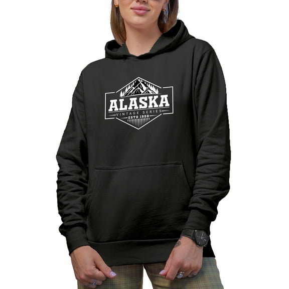 Alaska Vintage Series Estd 1959, Black Hooded Sweatshirt or Hoodie, Small