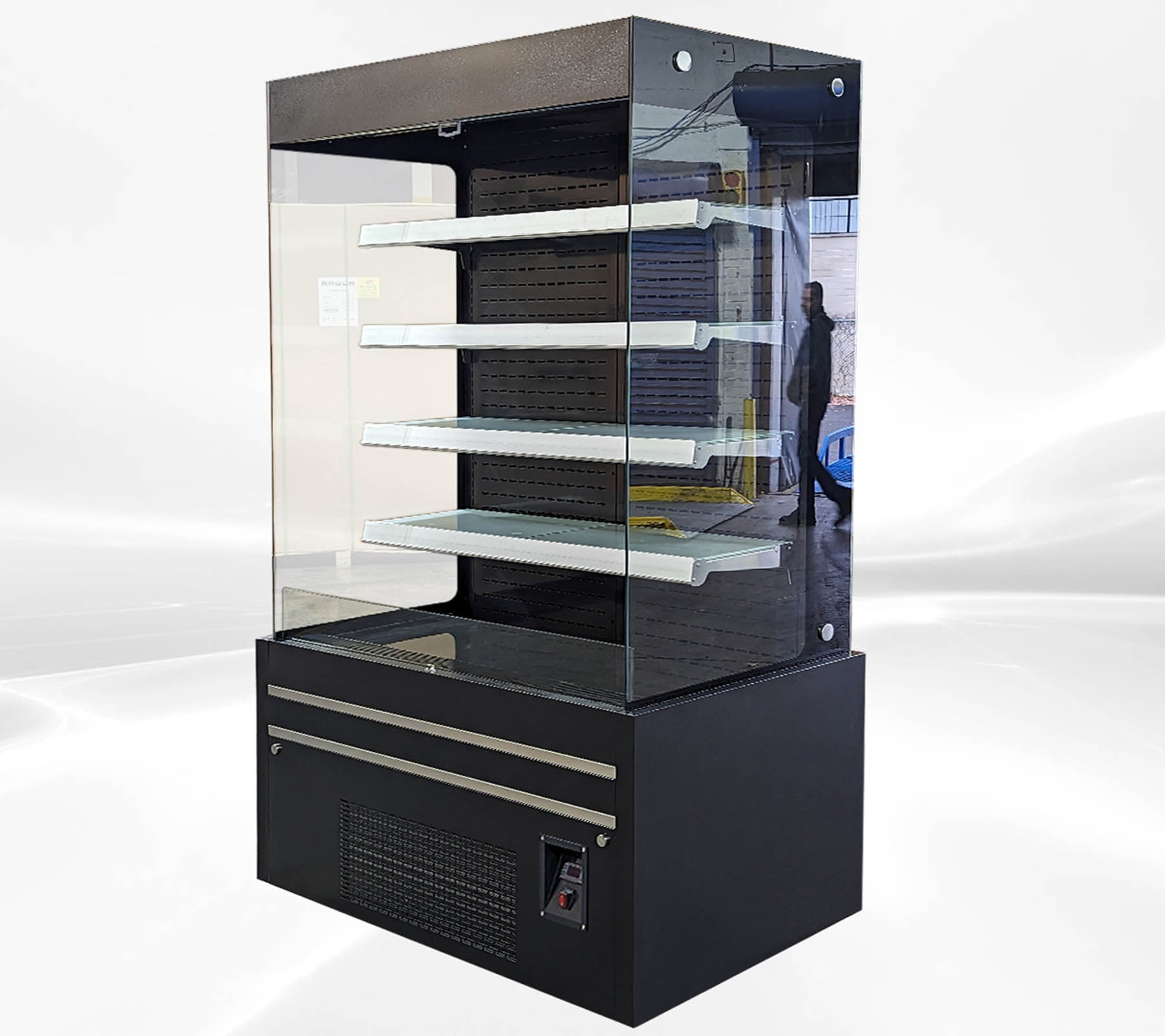 48 in W 27 Cu. ft. Commercial Open Air Display Refrigerator Merchandiser, 4 Shelf Refrigerated Grab and Go Display Case, Black