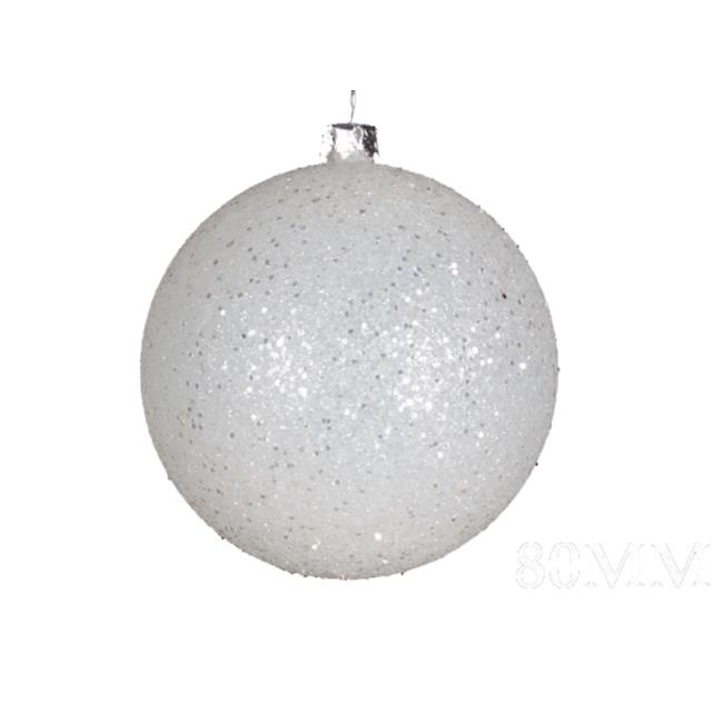 Queens of Christmas WLORNBLKG80WHW 80mm Glitter White Ball