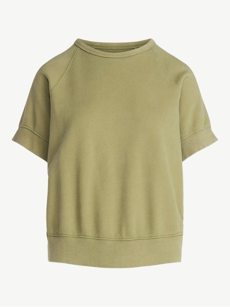 Free Assembly Women's Raglan Sweatshirt with Short Sleeves, Sizes