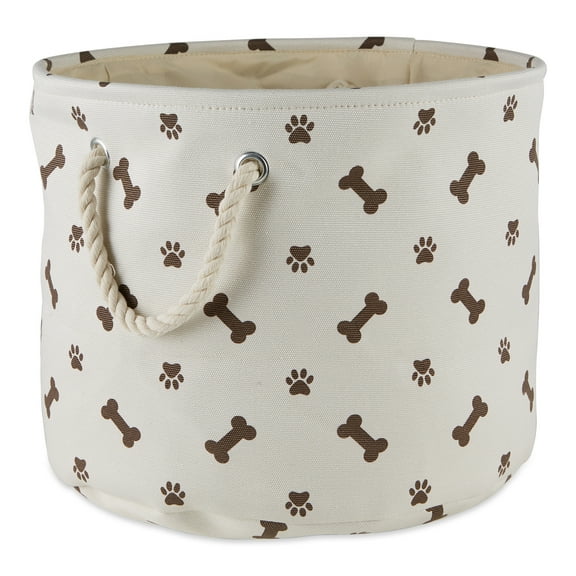 Contemporary Home Living 15" White and Brown Decorative Round Medium Lattice Paw and Bone Pet