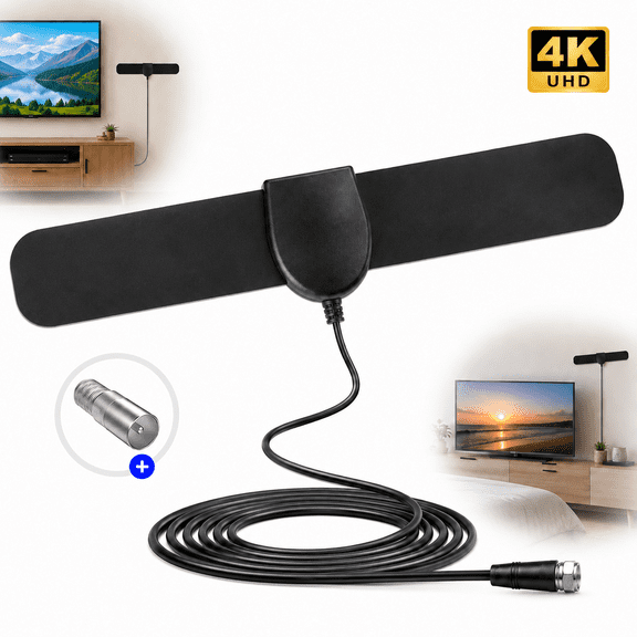 Emlimny TV Antenna, Digital Antenna for Smart TV, Support 360° Reception 4K 1080p All TV's for Local Channels, Smart Switch Amplifier Signal Booster -10.5ft Coax HDTV Cable, Portable Antenna Indoor