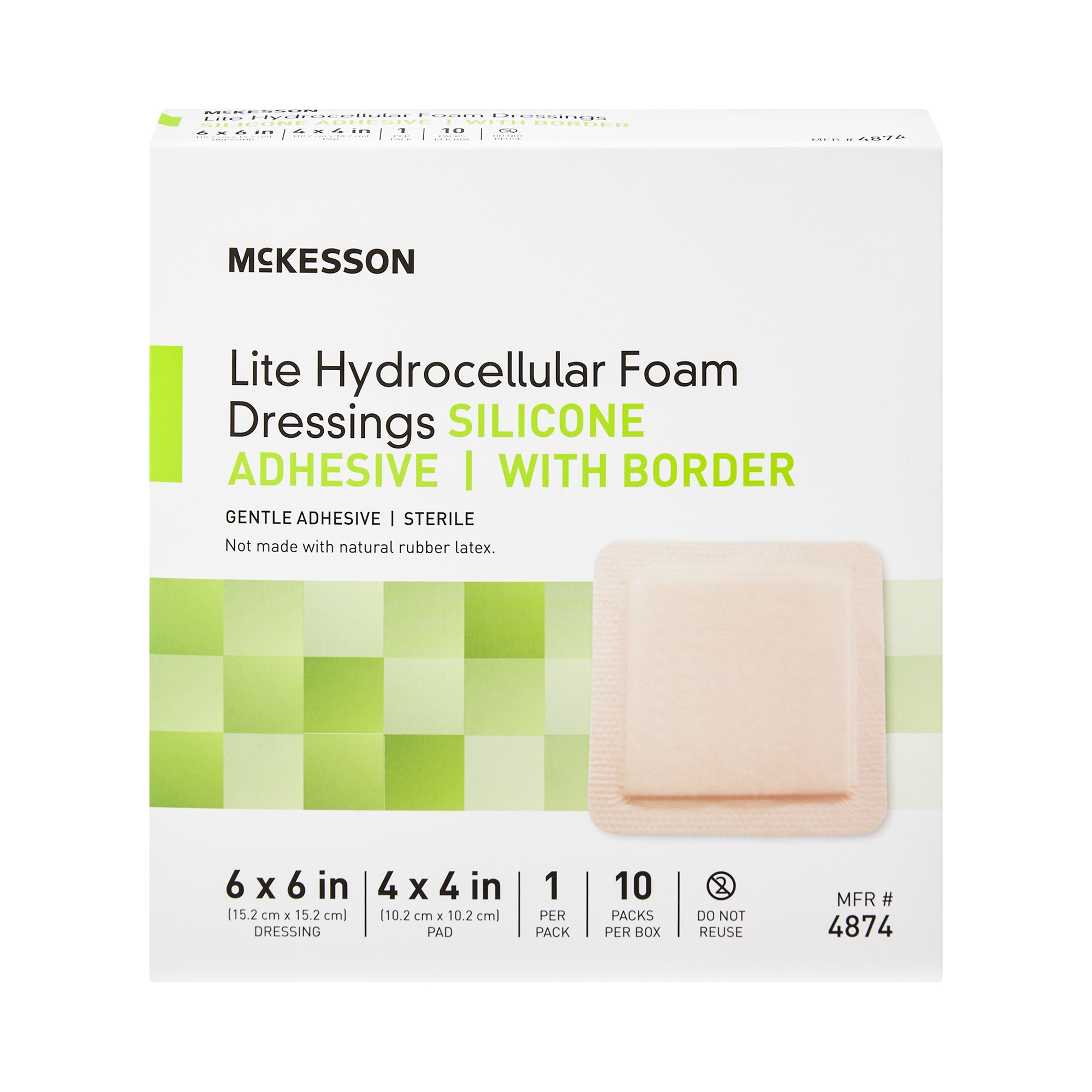 McKesson Lite Hydrocellular Foam Dressing, Adhesive Wound Bandage, 6 in x 6 in, 10 Count, 1 Pack