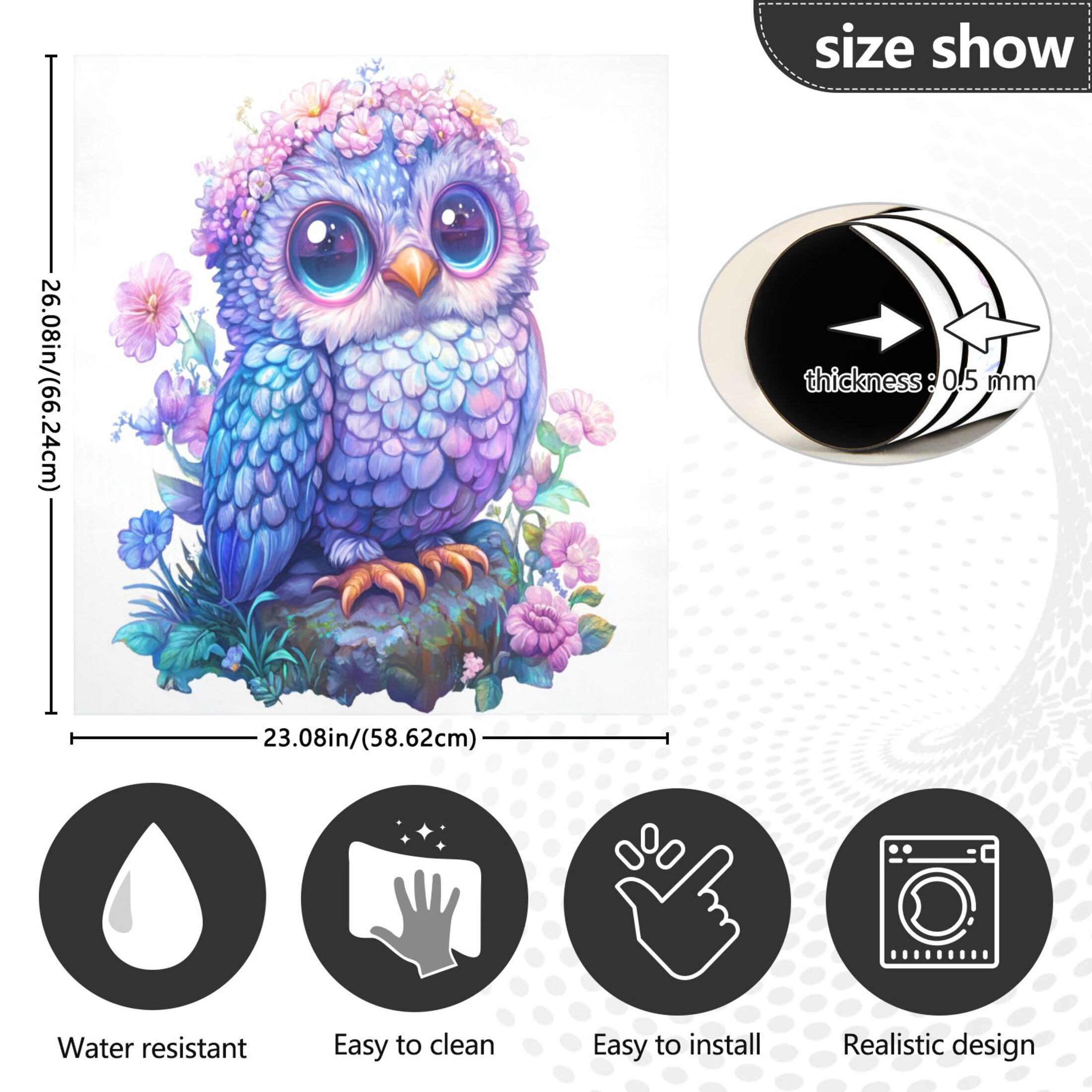 Dishwasher Magnetic Sticker 23x26 Inch Refrigerator Magnetic Sticker Washing Machine Magnetic Sticker Kitchen Panel Magnetic Sticker Home Decor Adorable Colorful Owl