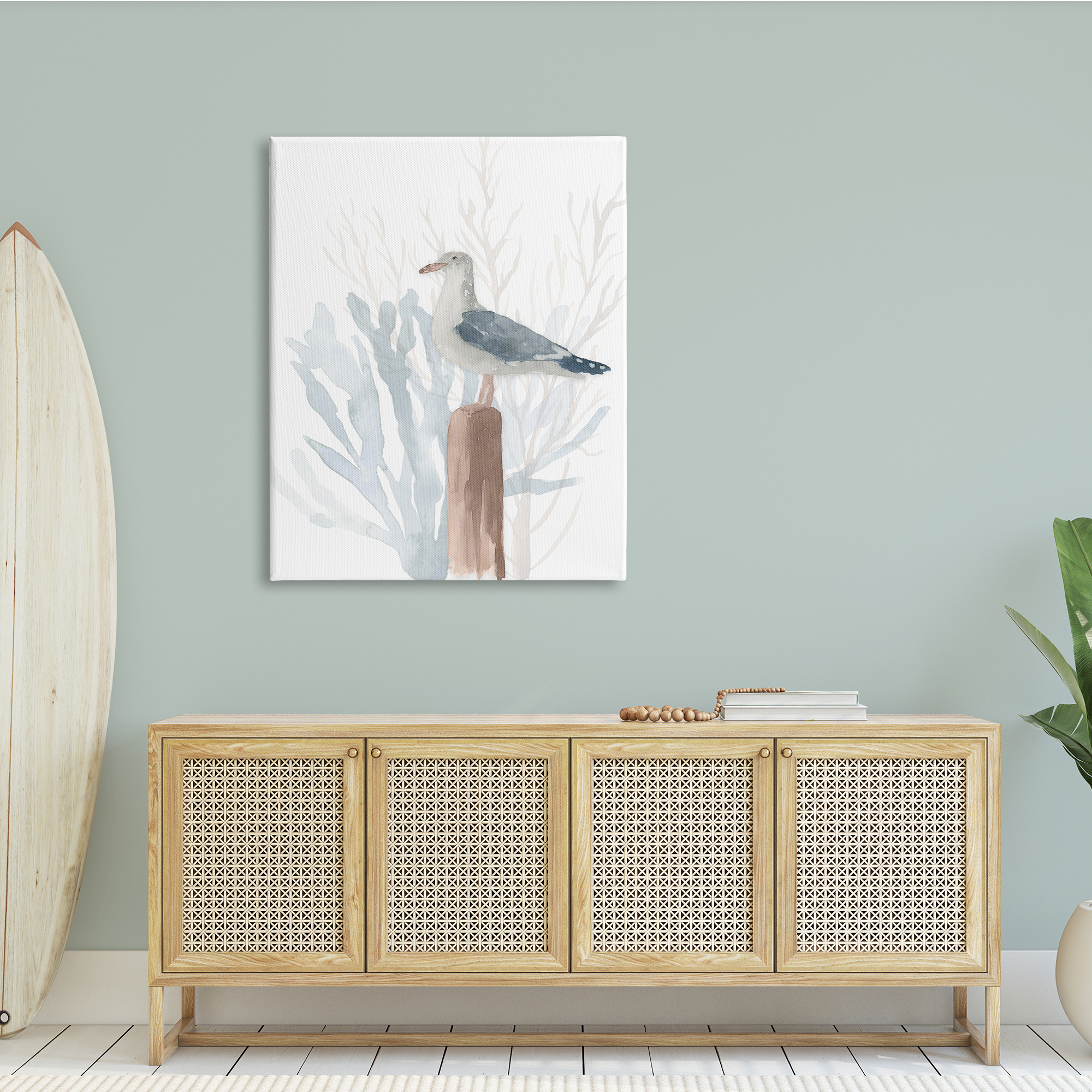 Stupell Industries Relaxed Nautical Seagull Beach Bird Blue Sea Coral, 36 x 48, Design by Lucille Price