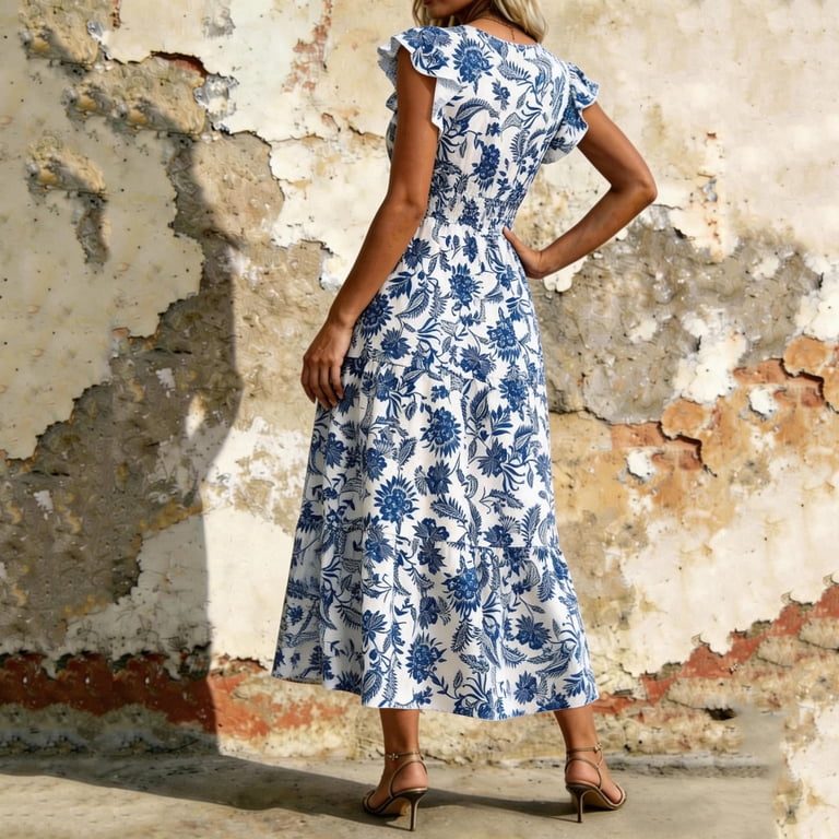 casual long yellow dresses Dressystar Women Floral Print Boho Dress V Neck Summer P s/10 Available in US 8 Formal Dress: 27738. Long, Size:42 Long