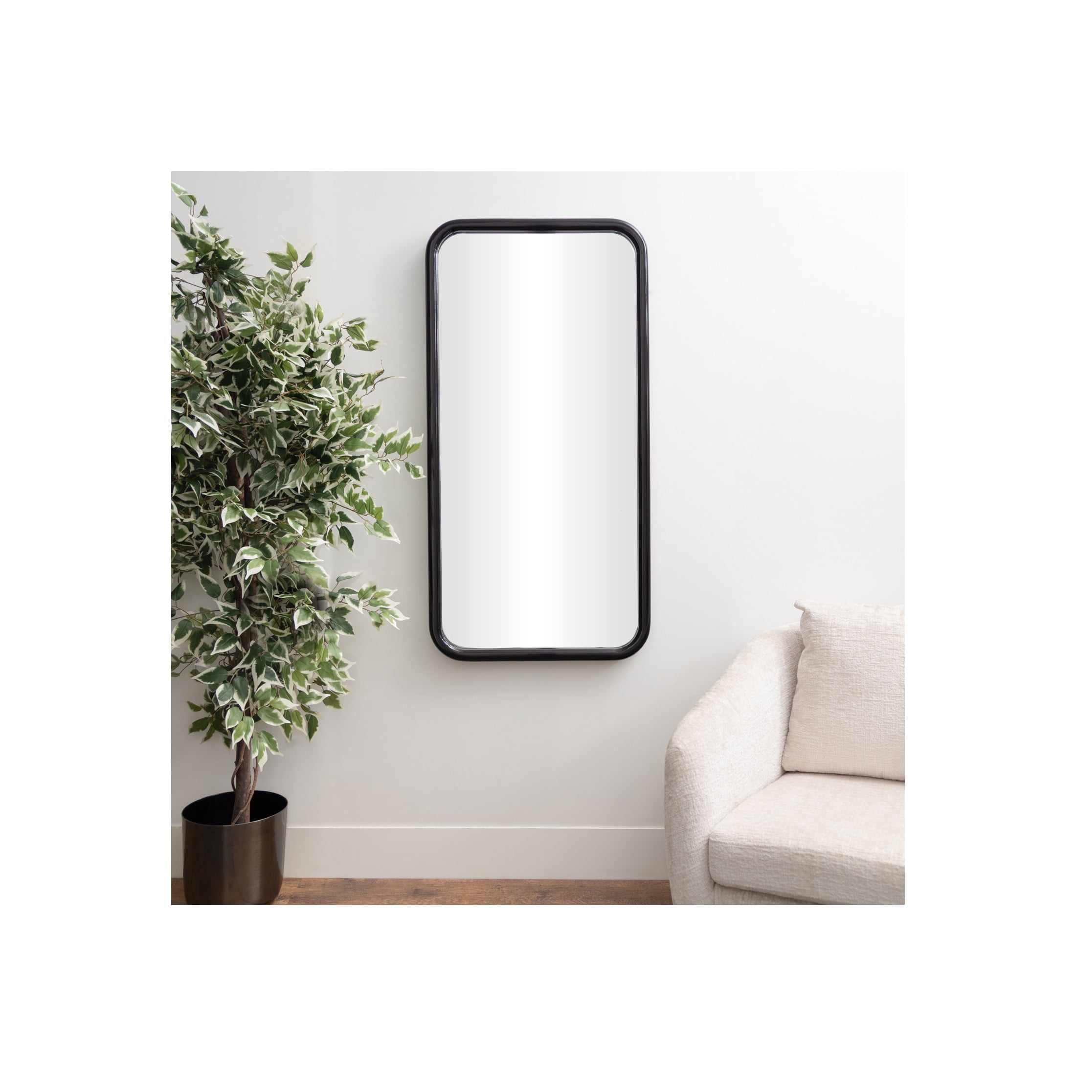DecMode 24" x 47" Black Handmade Wall Mirror with Deep Set Frame