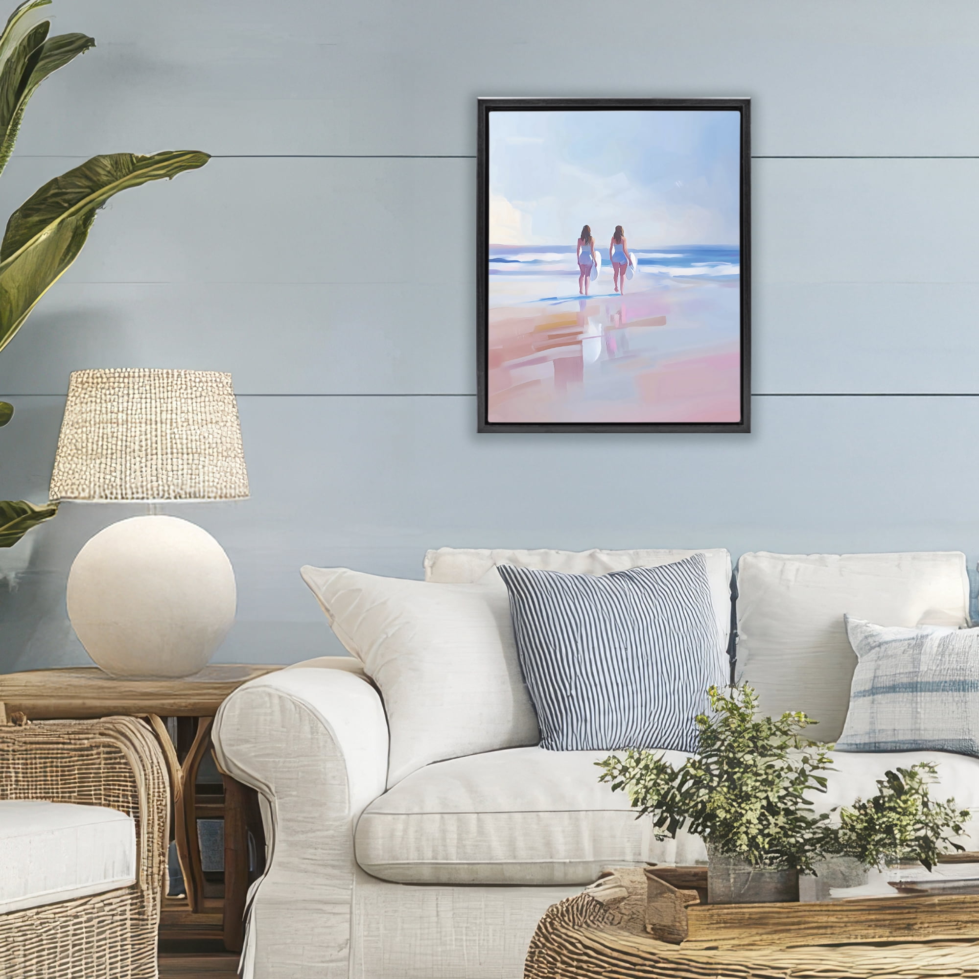 Stupell Industries Heading To Surf at Dawn Black Framed Floater Canvas Wall Art, design by The Prints Vibe