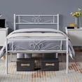 thumbnail image 5 of Bed FramesPlatform Bed with Headboard and Footboard Graceful Scroll Metal-Framed Bed for Dorm, Home, Ground Clearance: 12.6''/ Twin Bed/White, 5 of 5