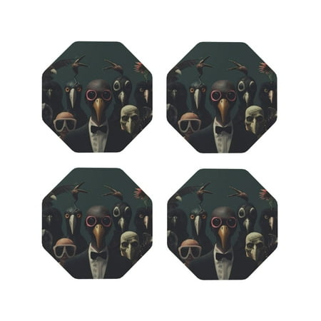 

Tideii Stylish Avian Gathering for Leather Coasters 4 Pieces Anti-fouling and Anti-scalding Decorative Coasters Suitable for Restaurants Kitchens Coffee Shops-Octagon