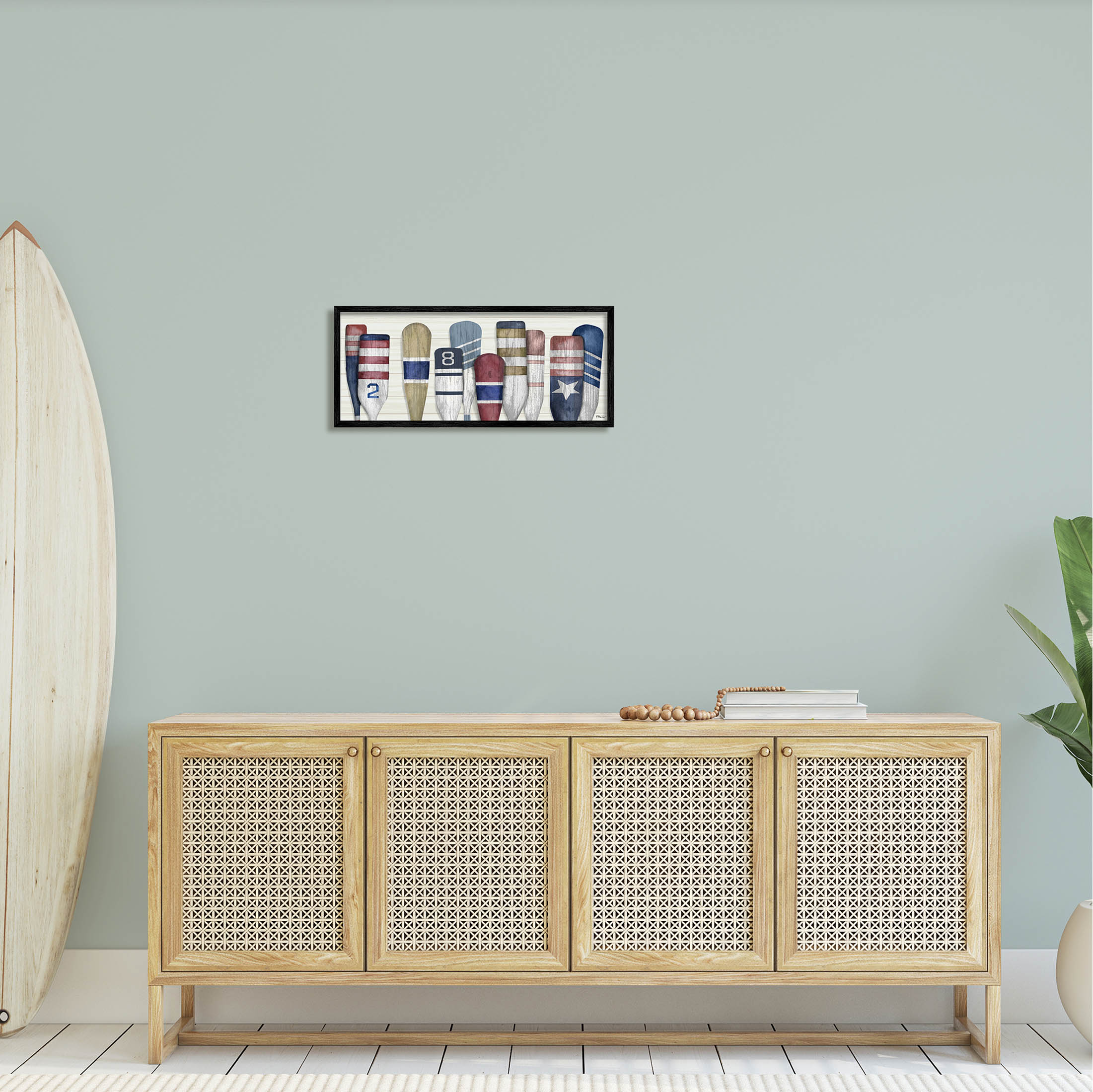 Stupell Industries Port Oars Vintage Americana Patterns Graphic Art Black Framed Art Print Wall Art, Design by Paul Brent