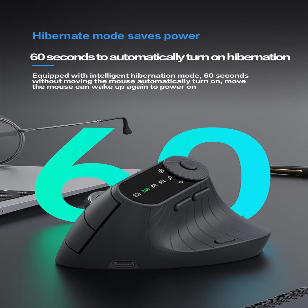 JOMAA Ergonomic Vertical Mouse, Rechargeable Bluetooth & 2.4GHz Wireless Mouse, 3 Device Multi-Connection, USB-A Optical Mice Compatible with Windows Mac OS, Black