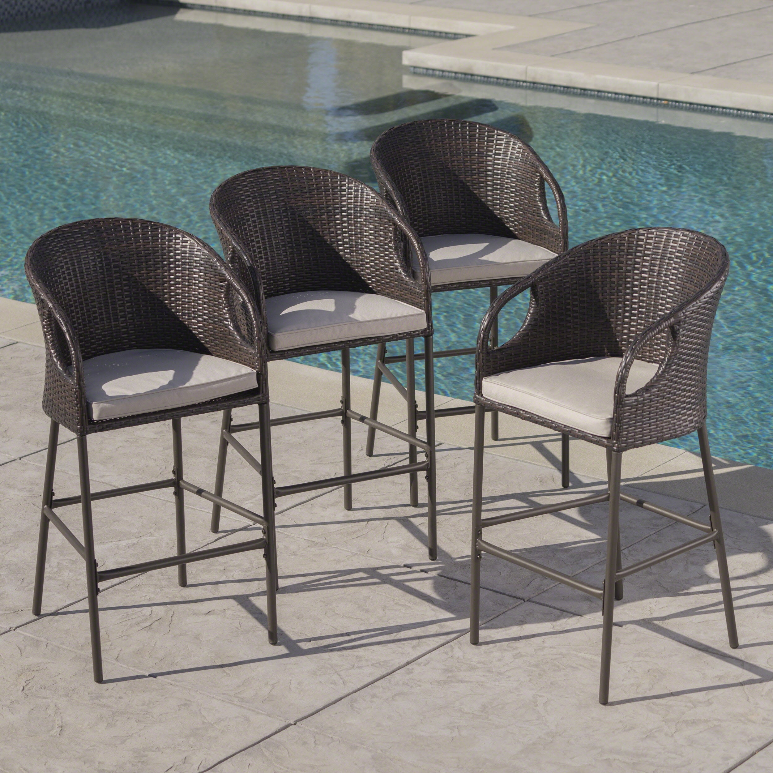 Warner Outdoor Wicker Barstools with Cushions, Set of 4, Multibrown