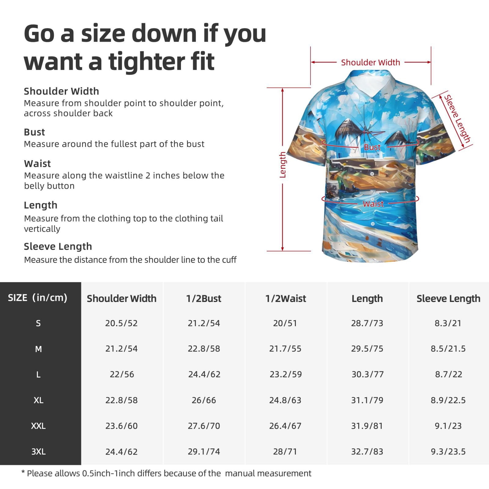 Logiee Greek Island Windmills Painting Print Mens Hawaiian Shirts,Loose-Fit Short Sleeve Button Down Tropical Aloha Beach Shirt,Summer Vacation Wedding Tops,