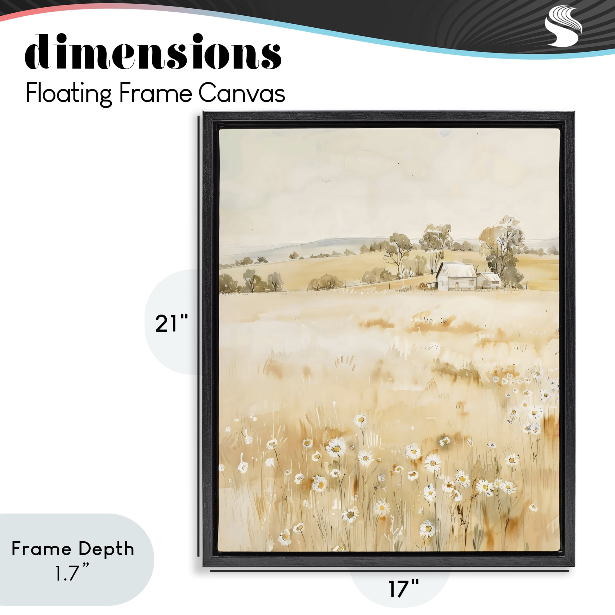 Stupell Industries Farm Country Meadow with Daisies Black Framed Floater Canvas Wall Art, design by Creative Studio
