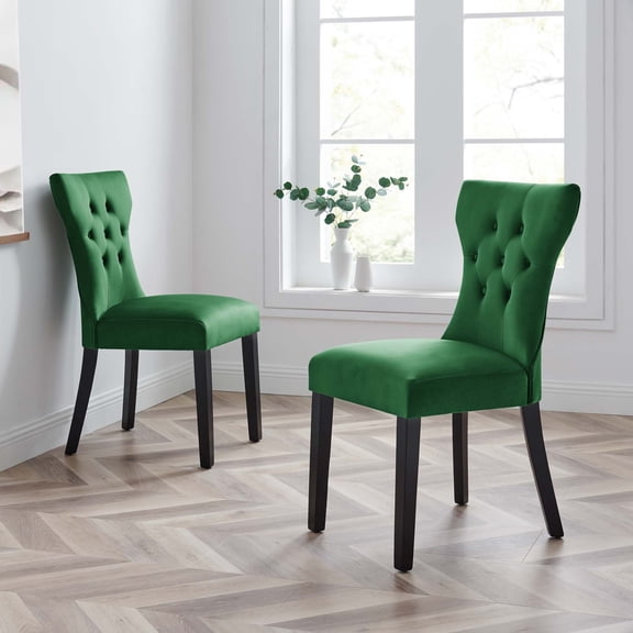 Modway Silhouette Performance Velvet Dining Chairs - Set of 2 in Emerald