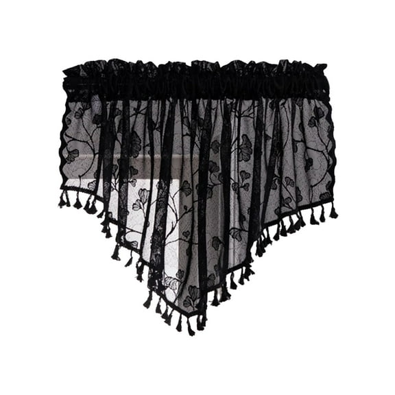 Mmeneyy Sheer Valance Curtains with Tassels, Rustic Lace Triangle Swag Curtain with Rod Pocket for Kitchen Living Room, 1 Panel