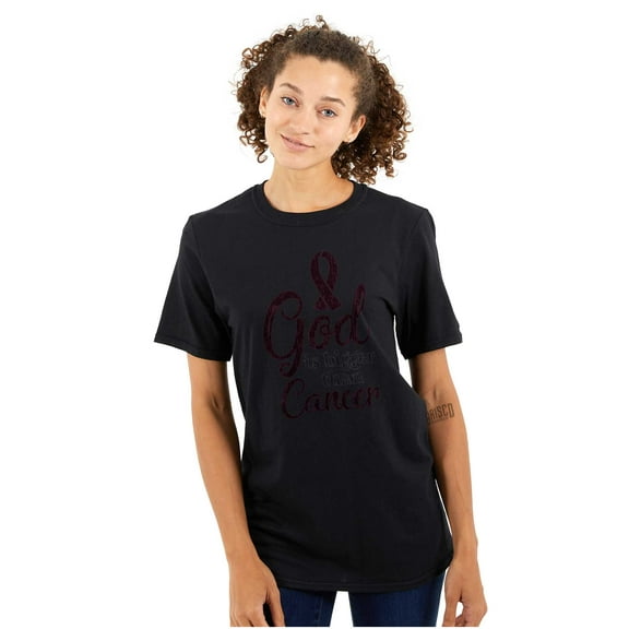 God is Bigger Than Cancer BCA Ribbon Women's Graphic T Shirt Tees Brisco Brands S