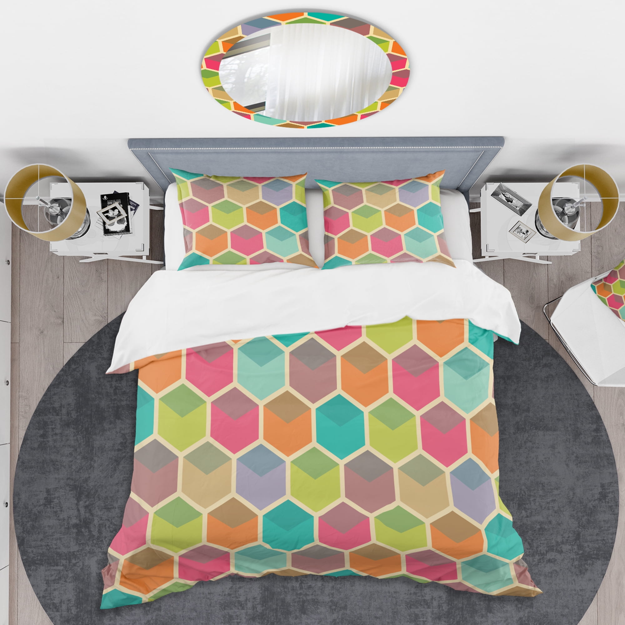 Designart 'Retro Hexagon Pattern I' Mid-Century Modern Duvet Cover Set