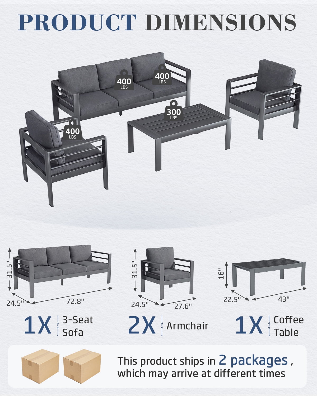 AECOJOY Aluminum Patio Furniture Set on sale, 5 Seats Modern Outdoor Furniture with Coffee Table, 4 Pieces Metal Conversation Sectional Sofa, Dark Gray