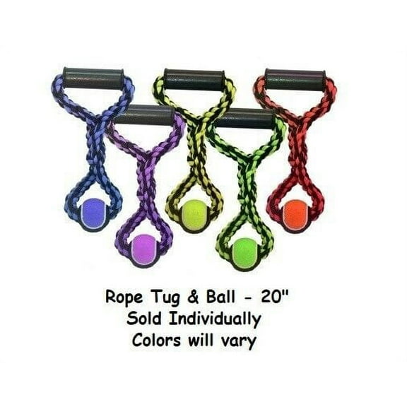 Nuts For Knots Dog Rope Toys Tennis Ball Durable Chew Choose Shape Colors Vary (Rope Tug & Ball - 20")