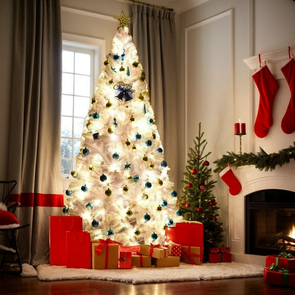 Resenkos Christmas Tree,Home Party Christmas Tree Decorations,6' / 7.5' / 9' Hinged Artificial Christmas Tree with Metal Stand-6 ft