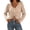Khaki, variant on Ke1Clo Summer Tops for Women Boho Knitted Hollow Out V Neck Long Sleeve Tie Front Shirt Casual Loose Crop Beach Cover Up Blue Free Size