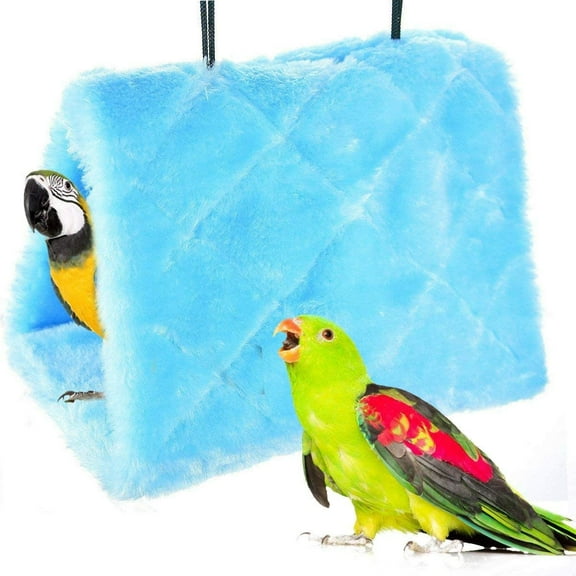 VONTER Hammock Bird Nest Warm Soft Plush Hammock Hanging Cage Tent for Birds Parrot Winter Warm Bed Pet Toy Pouch Cotton Bed Happy Hut Bird Parrot Hideaway -Blue