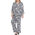 thumbnail image 2 of White Mark Casual Floral Print 3/4 Sleeve Blouse and Palazzo Pant Clothing Set, 2-Piece, Women's Plus, 2 of 7