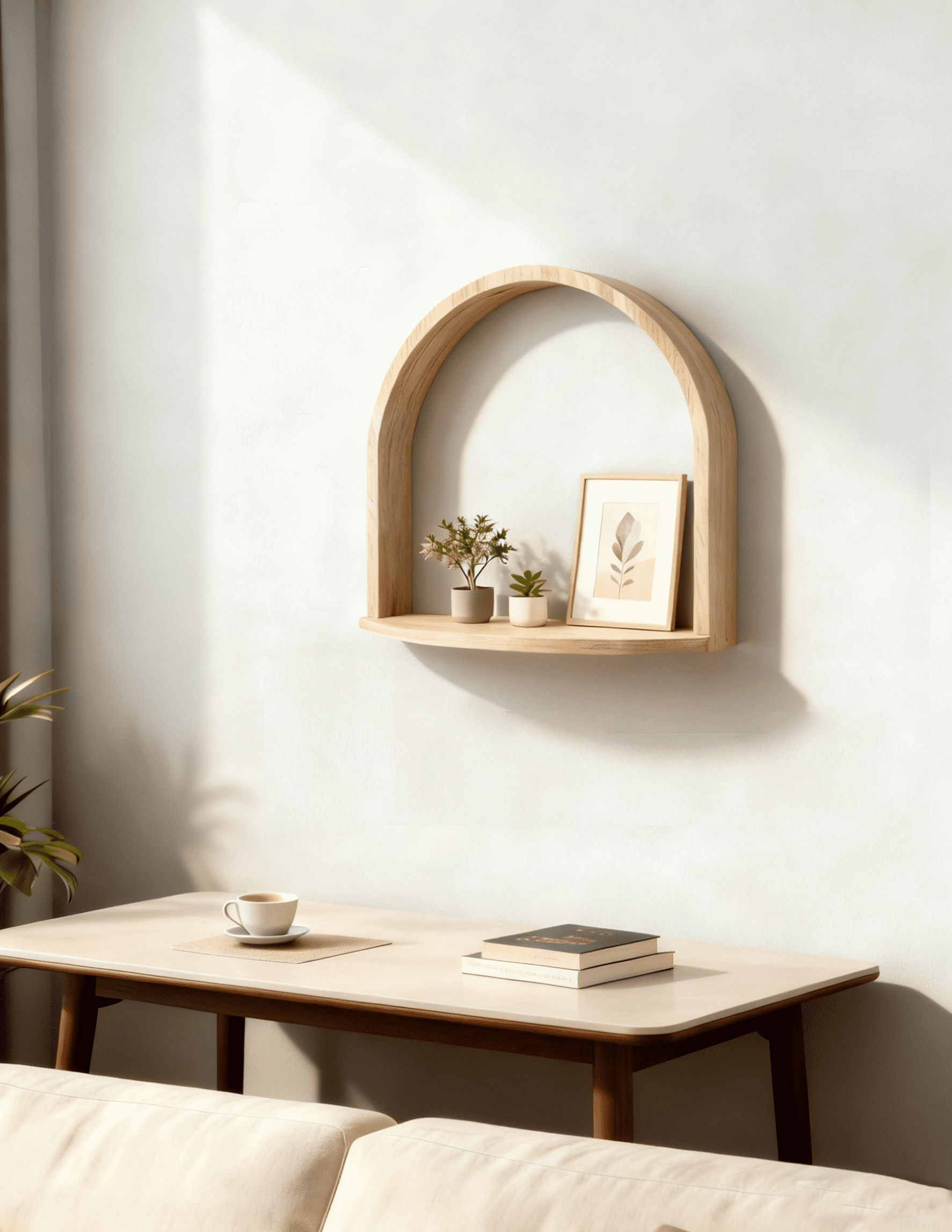 Mainstays 16 in Natural Wood Arch Floating Wall Shelf