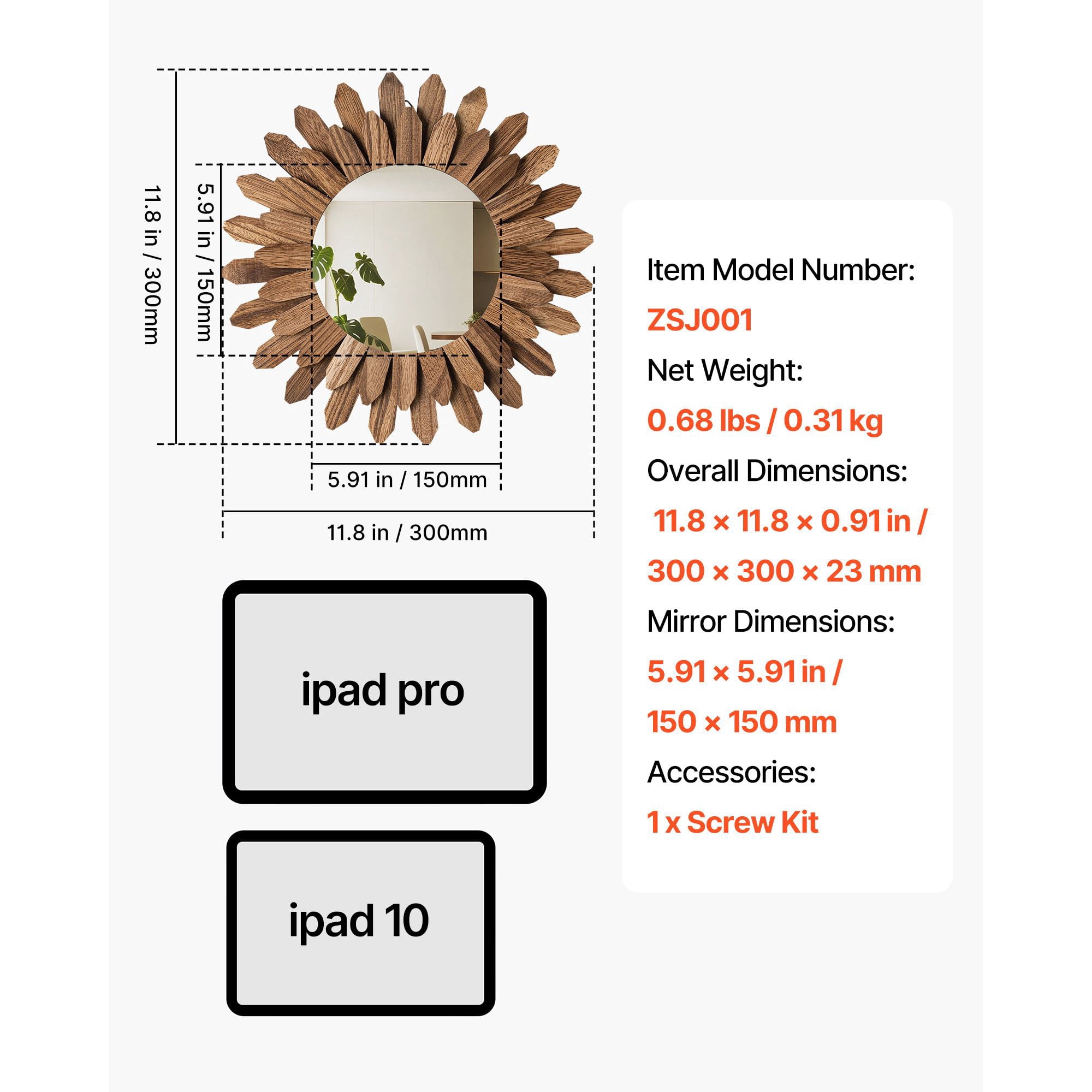 12-Inch Decorative Wall Mirror, Vintage Elegant Bohemian Retro Design, Round Accent Mirror for Bedroom Living Room Entryway Home Wall Decor