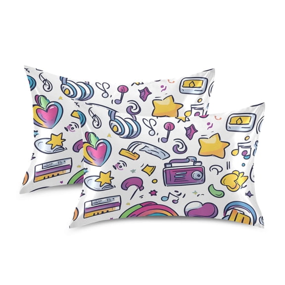 Yayeee Pillowcase Standard Size Set of 2 Satin Wrinkle Resistant Pillow Case, Purple Doodle Pattern
