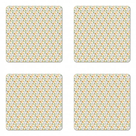 

Retro Coaster Set of 4 Motifs of Eighties and Nineties Memphis Style Pattern with Swirls Triangles Dots Square Hardboard Gloss Coasters Standard Size Multicolor by Ambesonne